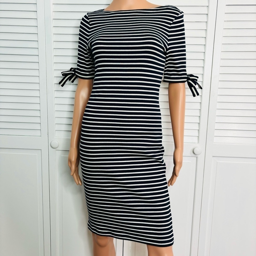 2/$50 LAUREN BY RALPH LAUREN Brandeis Navy Blue Elbow Sleeve Dress Size XS